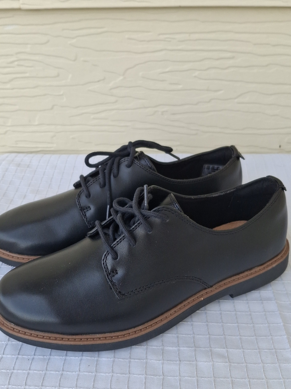 New Clarks Womens Raisie Bloom Oxford Black & Brown Leather Lace Up Size 8M